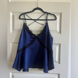 Navy with black lace detail , cross back, elegant cami